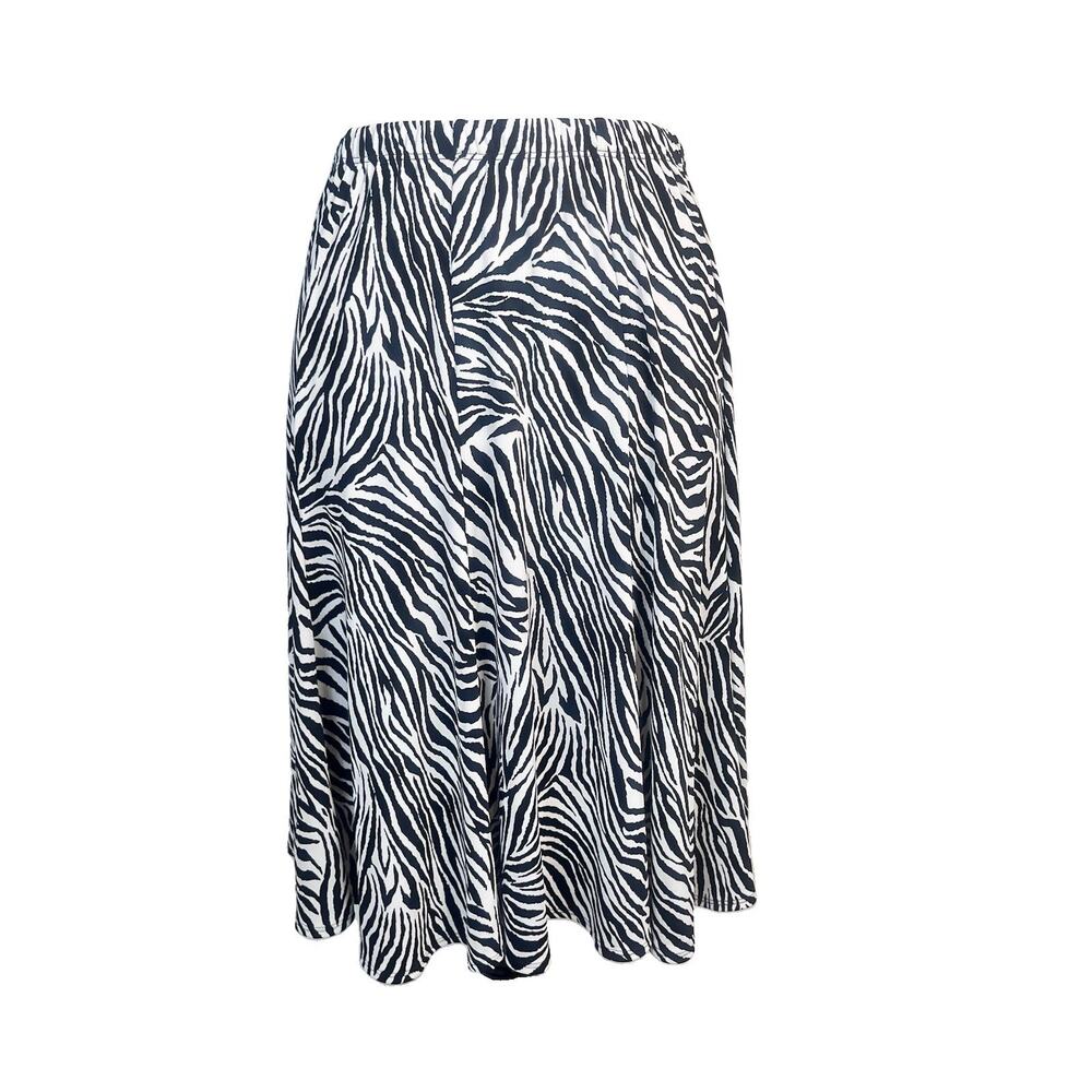 Chico's Skirt sz 1/8-10 Black White Slinky Knee Flared Zebra Jungle Zoo Teacher